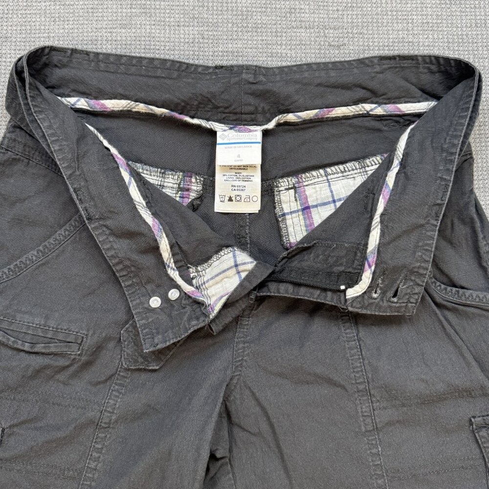 Columbia Womens Gray Cargo Capri Pants Size 4 Pockets Belted Double Button Waist - Picture 8 of 15